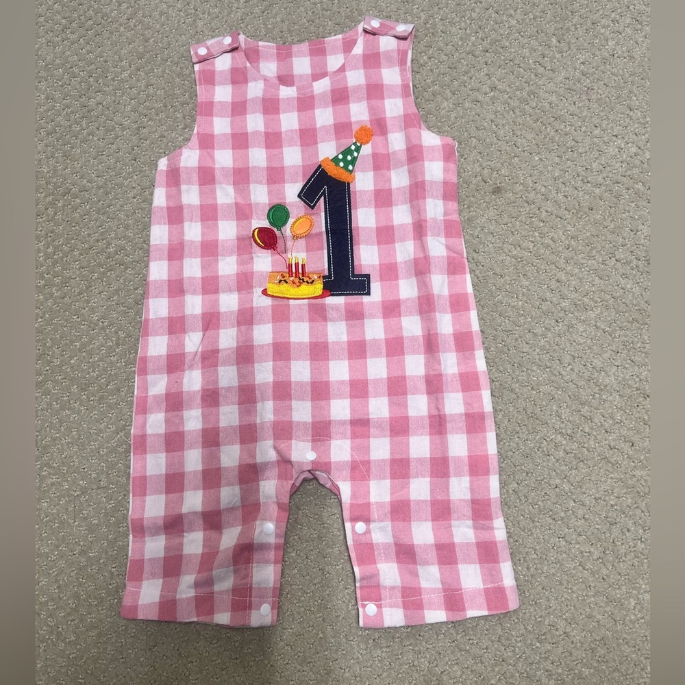 Girls 1 year old birthday overalls